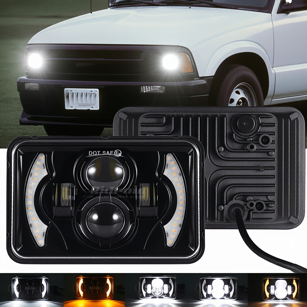 4X6 Inch LED Headlight High/Low Beam Integrated with White/Amber Daytime Running Light, Compatible with H4651 H4652 H4656 H4666, for Sedan, Truck, Off-Road Vehicle Modification