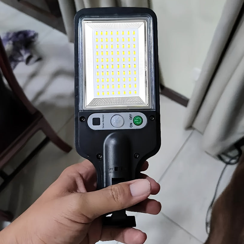 1pc-80LED Solar Sensor Street Light, ABS Material, Ultra-High Power Built-in Rechargeable 18650 Lithium Battery, with Infrared Sensor Function Wall-Mounted Solar Light, Including Motion Sensor 3 Functional Modes