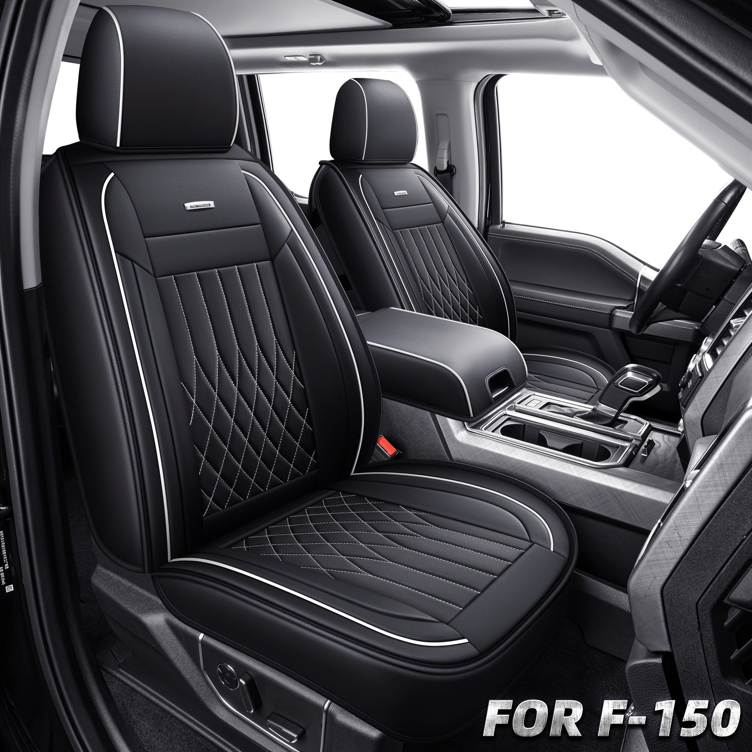 Full Coverage Seat Covers for 2015-2025 Ford F150 and 2017-2025 Ford F250/F350/F450, Made of Waterproof PU Leather