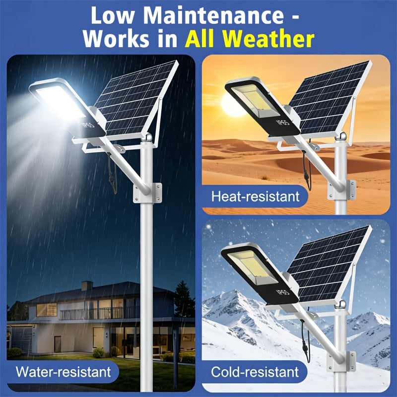 High Power Outdoor Super Bright Solar Light, 10000mAh, 6500K, 375 LEDs, 3H/5H/8H Three Timing Modes, Smart Light Control LED Courtyard Street Light, with Remote Control