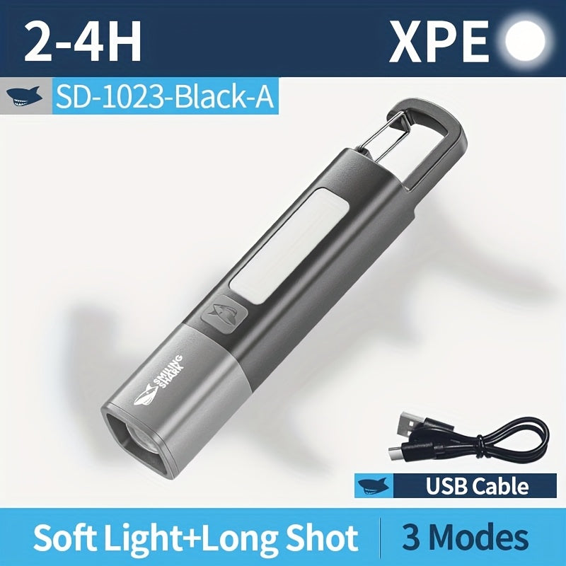 SMILING SHARK SD1023 Portable Flashlight, XPE Super Bright Spotlight - Zoomable COB Side Light, 3 Modes, Type-C Rechargeable, with Hook & Colorful Design, Ideal for Outdoor Camping, Hiking, Adventures & Home Gifts