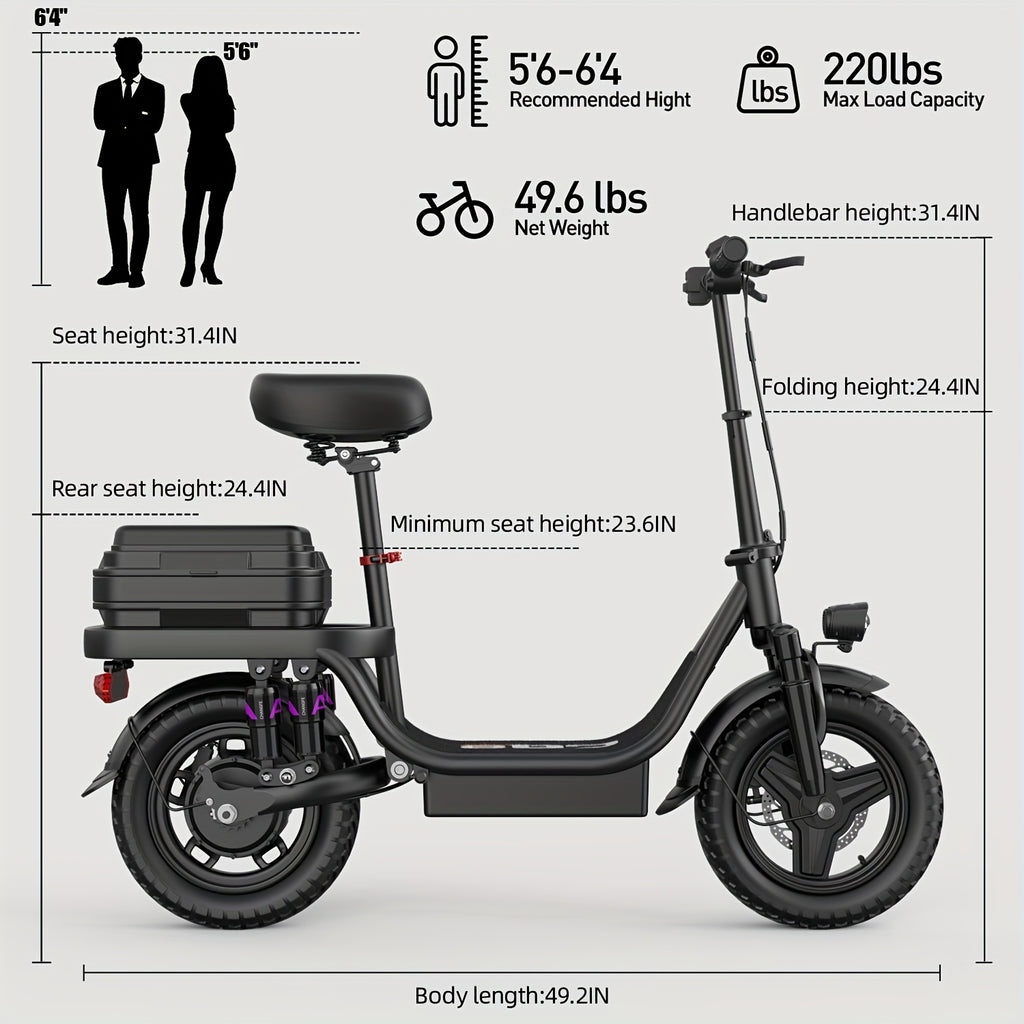 500w高速成人电动滑板车 - 智能滑板车，30-45英里续航，14英寸气动轮胎，坚固的合金钢骨架，双盘刹车，超级减震器，舒适的座椅和后门，适合成人通勤者