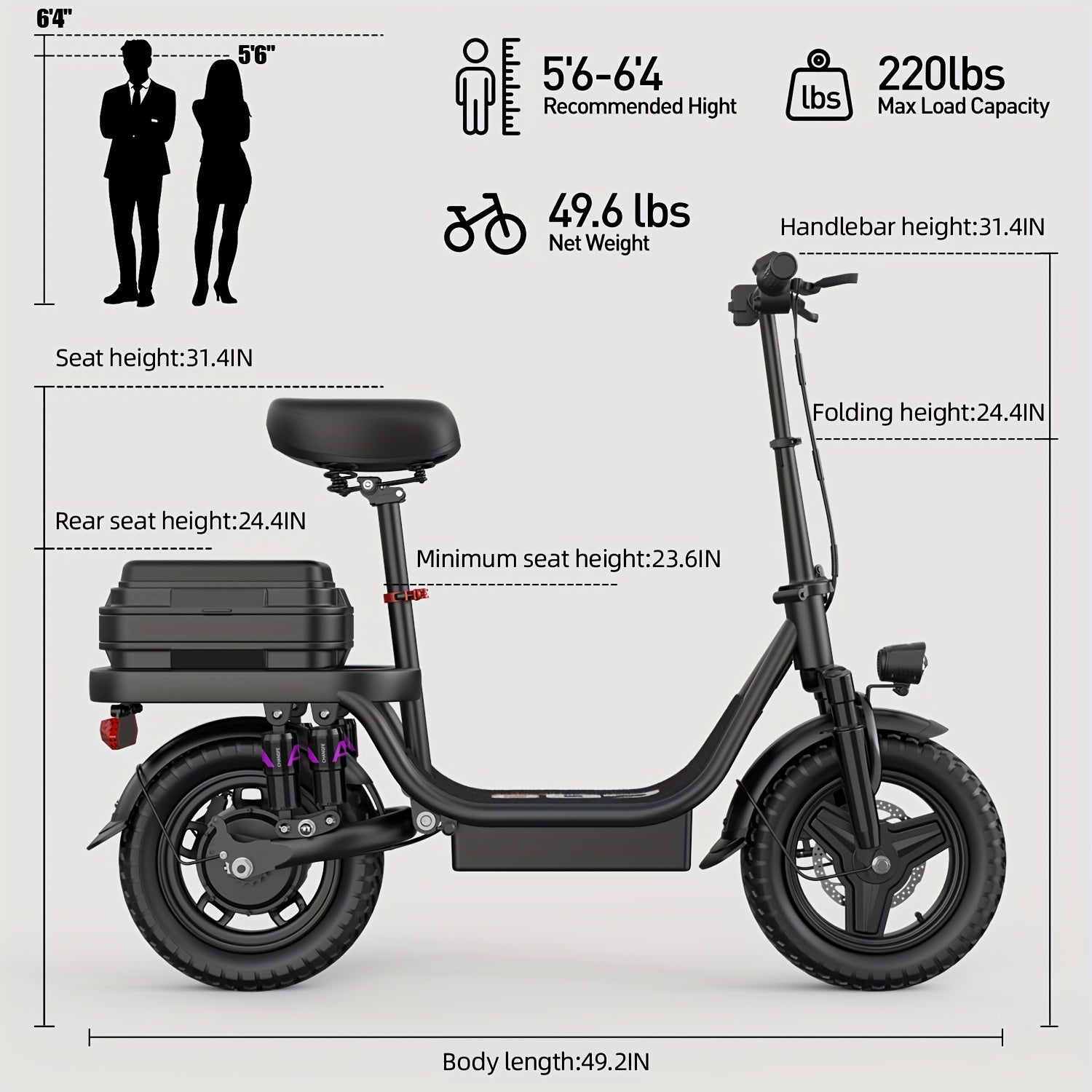 500w高速成人电动滑板车 - 智能滑板车，30-45英里续航，14英寸气动轮胎，坚固的合金钢骨架，双盘刹车，超级减震器，舒适的座椅和后门，适合成人通勤者