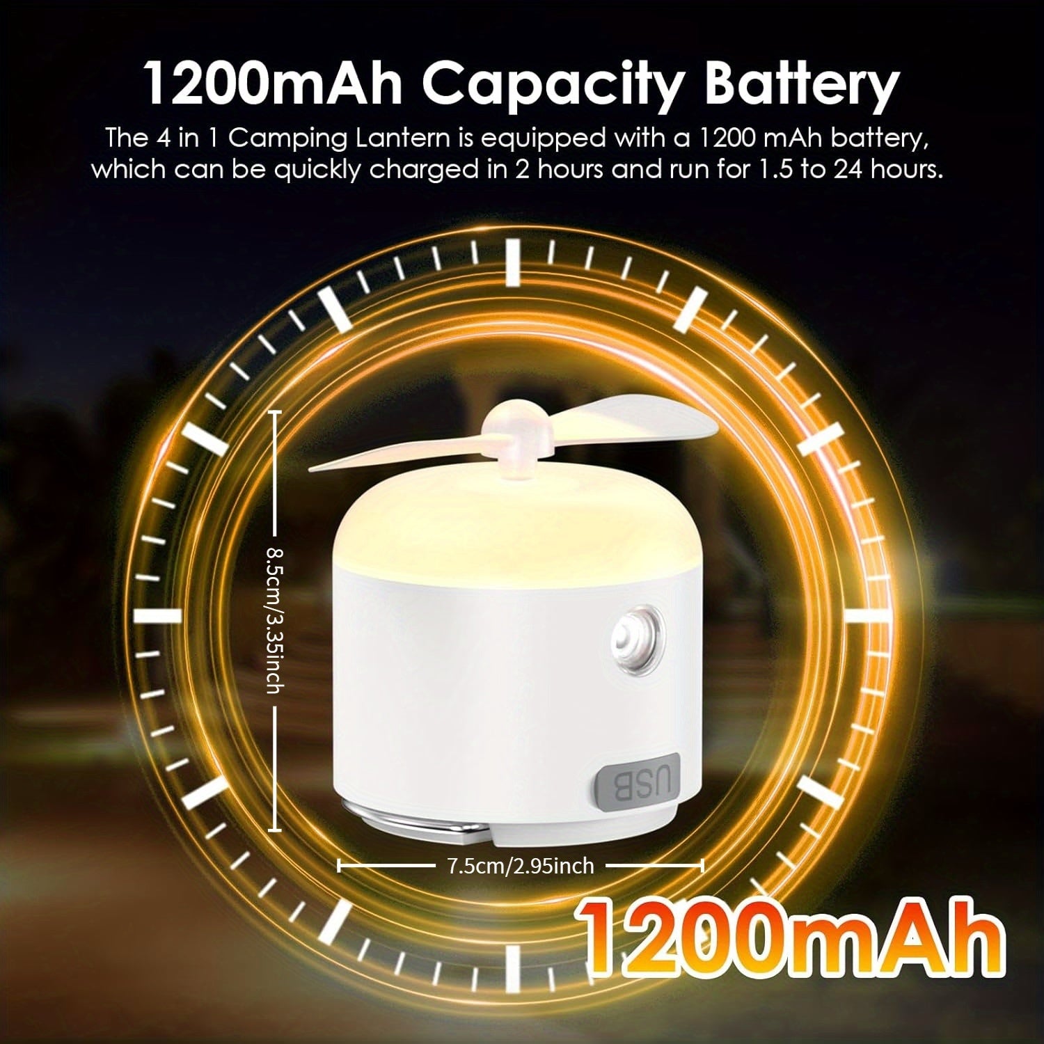 Portable Camping Fan with Night Light, Rechargeable Battery, Detachable Blades, Dual Function Mini Camping Light & Fan, Ideal for Outdoor Camping, Tent and Canopy Use