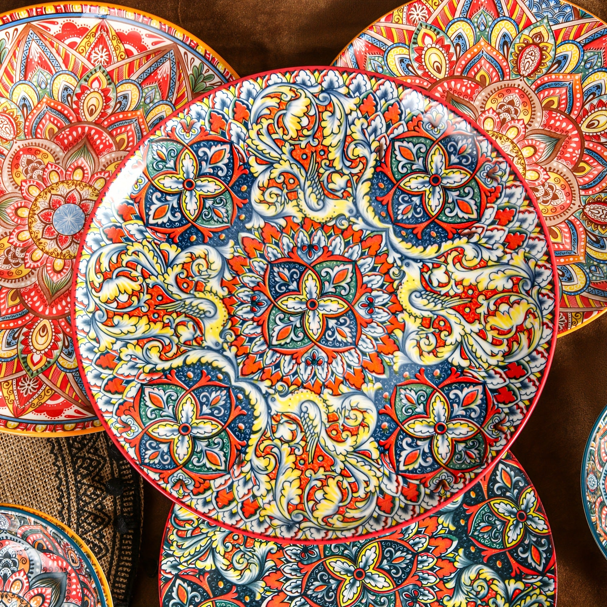 10.5-Inch Ceramic Plates, Home & Restaurant Ceramic Dinnerware – Perfect for Steak, Pasta, Fruit, Bread – Bohemian Style Ceramic Dinnerware Set – Microwave & Oven Safe