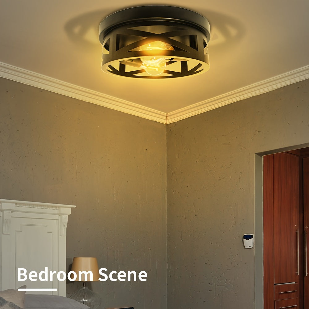 3-pack, Kyoeon dual-head black recessed ceiling light, black outdoor industrial style light fixture, with adjustable lamp heads, industrial black metal cage ceiling light fixture, suitable for farmhouse, hallway, bedroom, kitchen, entryway