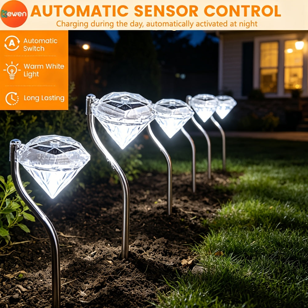 Cowin 4/8/12-Head Solar Courtyard Light with Auto Sensor, Diamond-Shaped White LED Solar Landscape Post Light, IP44 Outdoor Decorative Light, Suitable for Lawn Pathways, Courtyard Walkways