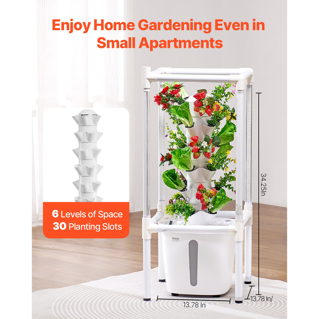 VEVOR Hydroponic Growing System with Grow Light, 30 Pods Hydroponic Tower Garden