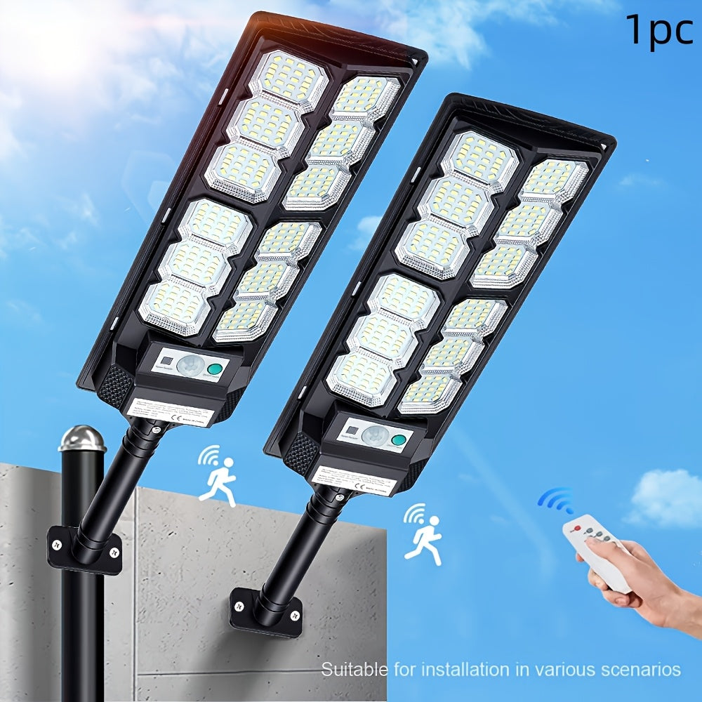 1 LED Solar Street Light, Outdoor Parking Lot Light, Garden Solar Lighting (Dusk to Dawn), Wide Angle Motion Sensor and Remote Control Function, Perfect for Courtyard Garden, Patio, Road Lighting