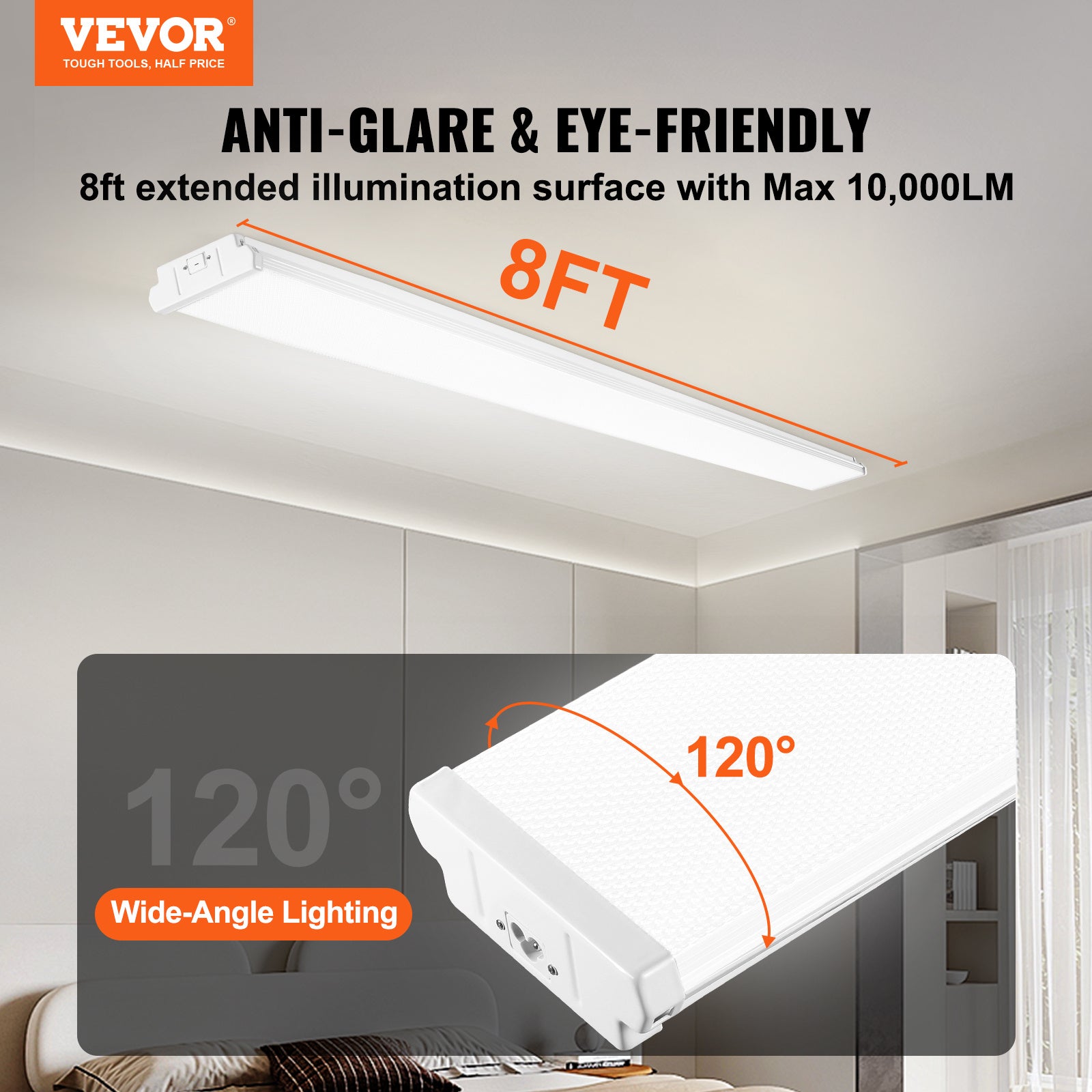 VEVOR 4/8 ft LED wrap light, 50W, 5500LM recessed LED shop light, 4-pack 6500K daylight LED kitchen ceiling light fixture, suitable for garage, office, laundry room fluorescent light replacement, FCC certified