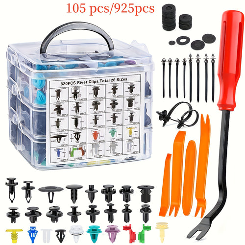 105/925-Piece Automotive Trim Clip Set with Removal Tool – Universal Car Body Rivets, Fasteners & Retainer Clips for Bumpers, Doors, Fenders – Auto Plastic Rivet Kit with Fastener Removal Tool, Available in 105-Piece & 925-Piece Options