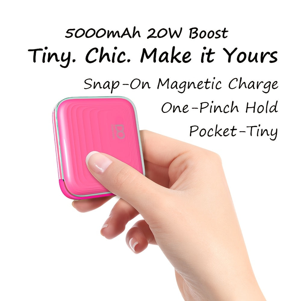 Ultra-Slim Pocket-Sized Magnetic Power Bank, 5000mAh Wireless Charger with 22.5W PD Fast Charging, Mag-Safe Compatible for iPhone 17/16/15/14/13/12 Series, Multi-Color Available