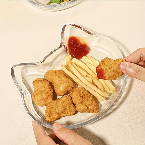 1pc Thickened Cute Cat Glass Plate, Home Dumpling Plate, Salad Plate, Dinner Plate