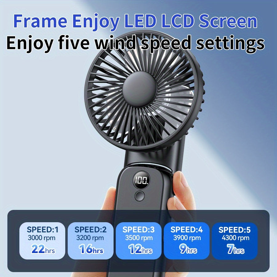 6000mAh Portable Handheld Fan, 180° Foldable 5 Speed Adjustable, 6-22H Working Time, USB Rechargeable Mini Desktop Fan, Foldable Personal Cooling Fan for Travel Summer Outdoor Home Office