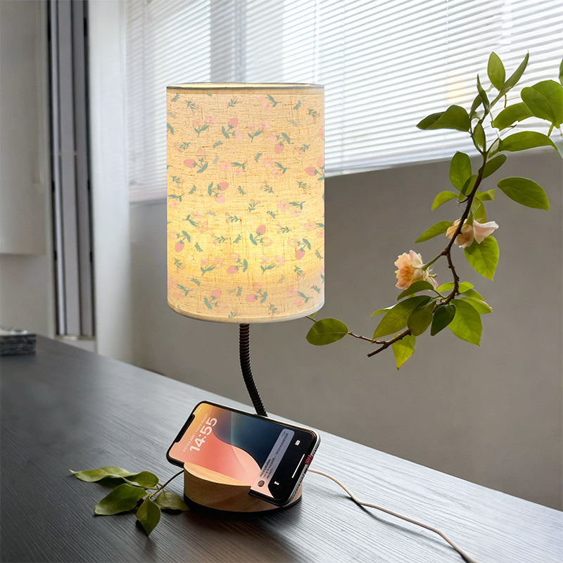 Bedroom bedside table lamp, dimmable and color-adjustable with pink flower accents on black background print, living room decorative table lamp, suitable for holiday Christmas Halloween gifts
