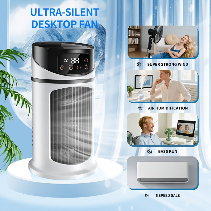 3 Second Fast Cooling 6 Speed USB Portable Air Conditioner Humidifier Fan, Ultra Quiet 25dB, 6 Hours Timer, Instant Cooling Perfect Festival Gift for Home Office Dormitory