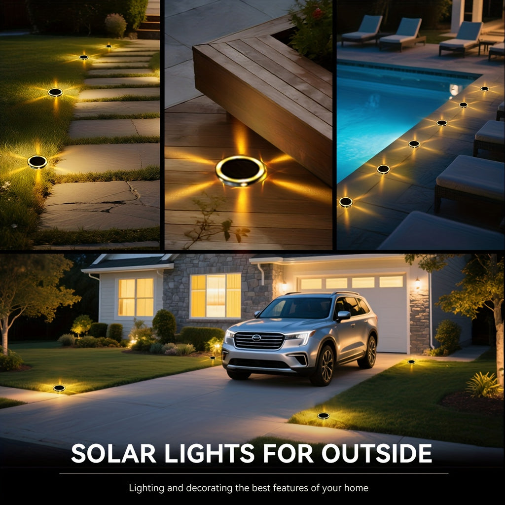 4-Piece 6LED Solar Ground Light, Garden Ground Deck Light, Suitable for Path, Park, Courtyard, Lawn, Villa, Halloween Christmas Party Decorative Lighting, Light Sensor Control, Outdoor IP44 Durable Warm White