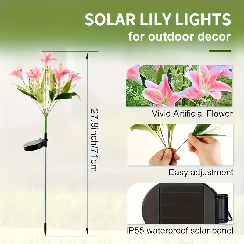 Outdoor Garden Decorative Solar Light, 2-Piece Large Lily Solar Light, 7-Color Changing Solar Flower Outdoor Light, IP44 Protection Rating Solar Light, Suitable for Courtyard, Lawn, Garden Decoration