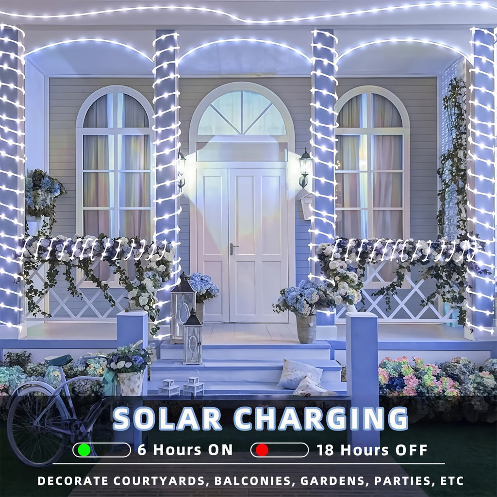1pc solar tube light, 50/100/200/300 LED fairy flexible hose string light, 12 lighting modes, suitable for porches, courtyards, paths, fences, pools, parties, Christmas decoration