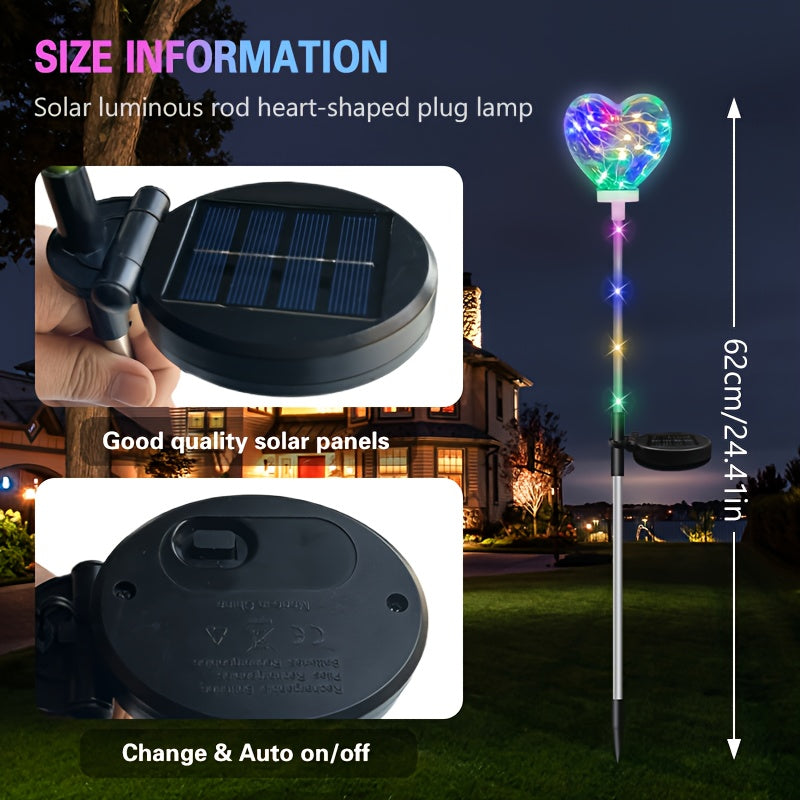 12-Hour Long-Lasting Solar Heart-Shaped LED Ground Light, Toggle Switch Control, Suitable for Outdoor / Courtyard / Lawn / Holiday Party Decoration, Christmas, Halloween Atmosphere Creation