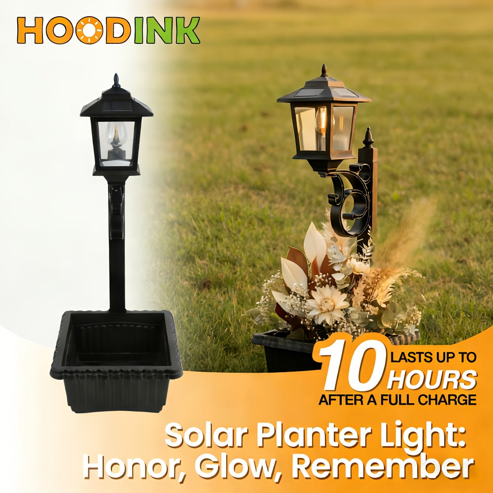 Solar Lamp Post Light - 2-in-1 Outdoor Planter, Suitable for Real or Artificial Flowers (Flowers Not Included). Glass Lampshade, 20 Lumen Glass Bulb, Wall-Mounted IP44 Decorative Outdoor Floor Lamp, Perfect for Lawn, Patio, Front/Back Door