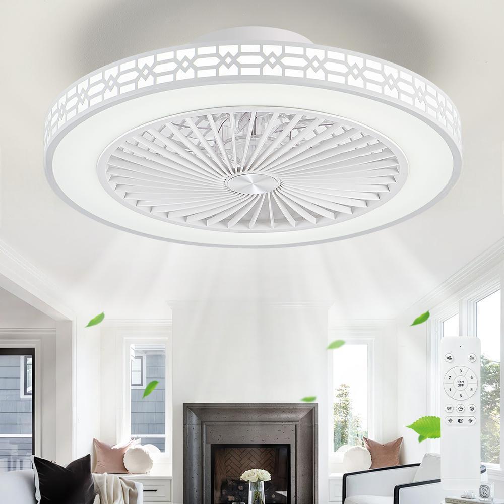 Modern Ceiling Fan with Light, 20" Low Profile Flush Mount, Dimmable LED Timed Enclosed Fan Light, 6 Speeds with Remote, for Bedroom, Living Room, Kitchen, Office