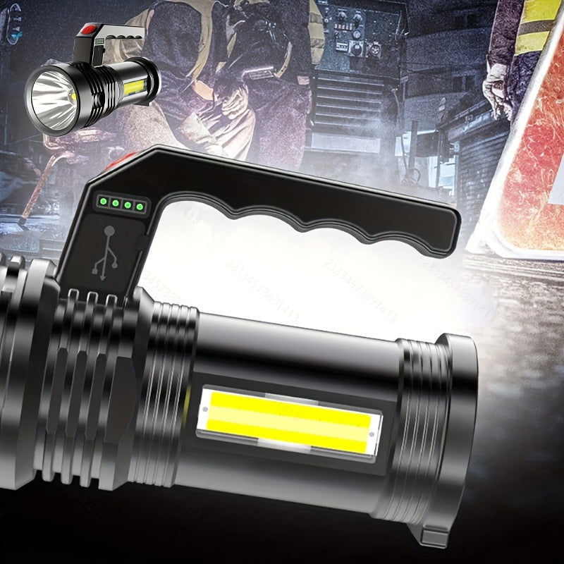 1Pc High-Intensity LED Flashlight, COB Side Floodlight, USB Rechargeable, 4 Lighting Modes, Compact Searchlight with Battery Indicator, Ideal for Work Home Safety Labor Emergency Lighting
