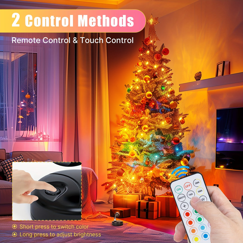A set of 4 wireless RGBW indoor decorative spotlights, uplighting, 13-color changing tree lights, photo lighting with remote control and timer, illumination for plants and holiday celebrations