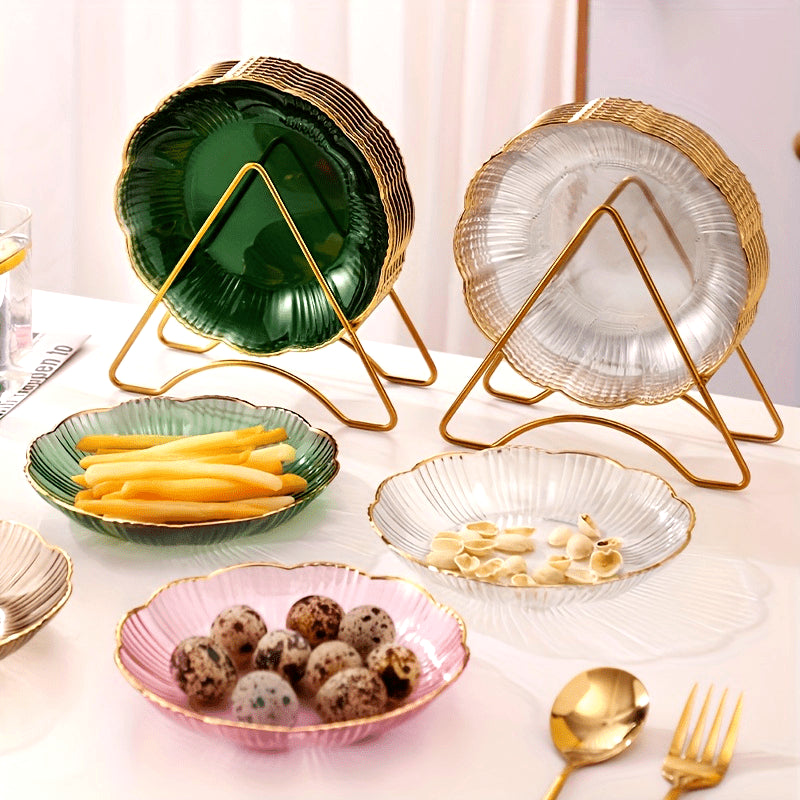 8-Piece Set Plastic Gold Rim Flower Plate, Trash Plate, Bone Plate, Fruit Plate, Dessert Plate, Cake Plate, Snack Plate, Breakfast Plate – Kitchen Supplies