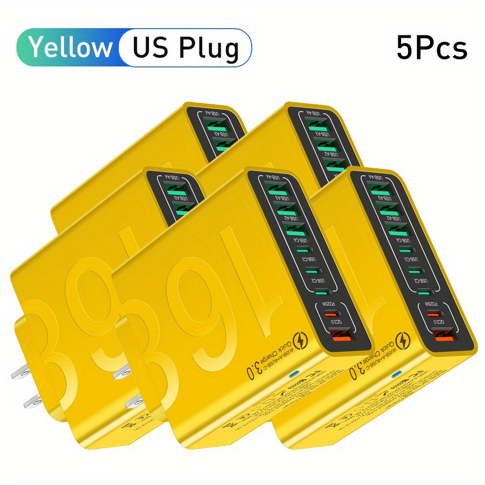 8 Ports With Cable - Global Voltage 110-130V Power Adapter Brick For IPhone 17/16, For IPad, For Samsung, MacBook - Compact Cube Design, Charger For Business Trips & Home Use, Portable Fast Charger, Fast Charger Type C Cable With Adapter