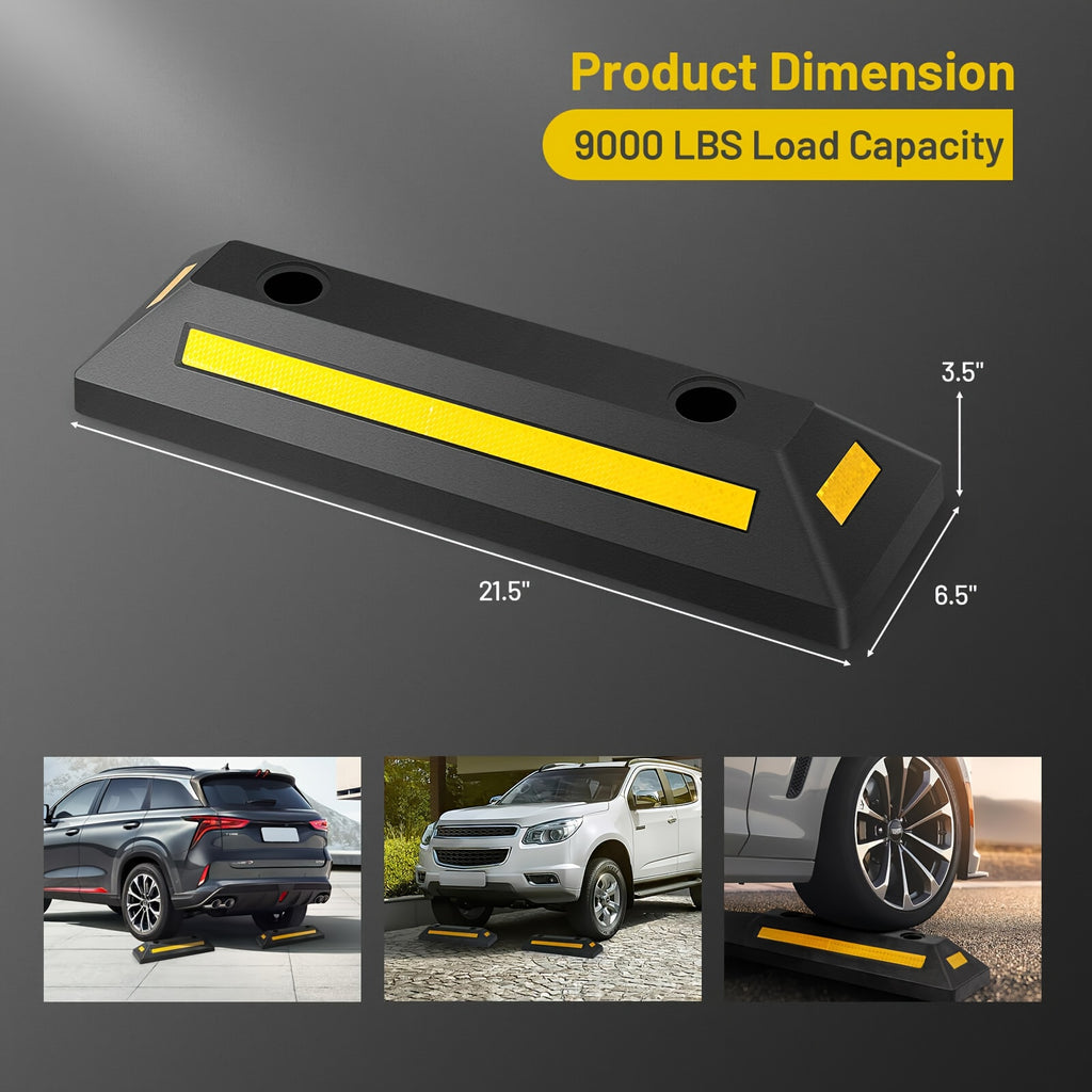 1/2/4 Pack Garage Parking Curb Stopper - Durable Rubber Parking Guide with Yellow Stripe, Ensures Safe Vehicle Parking, Garage Parking Curb, Fits All Vehicles, Cars, Vans, Trucks, Tire Rim Guide Block Protects Bumper