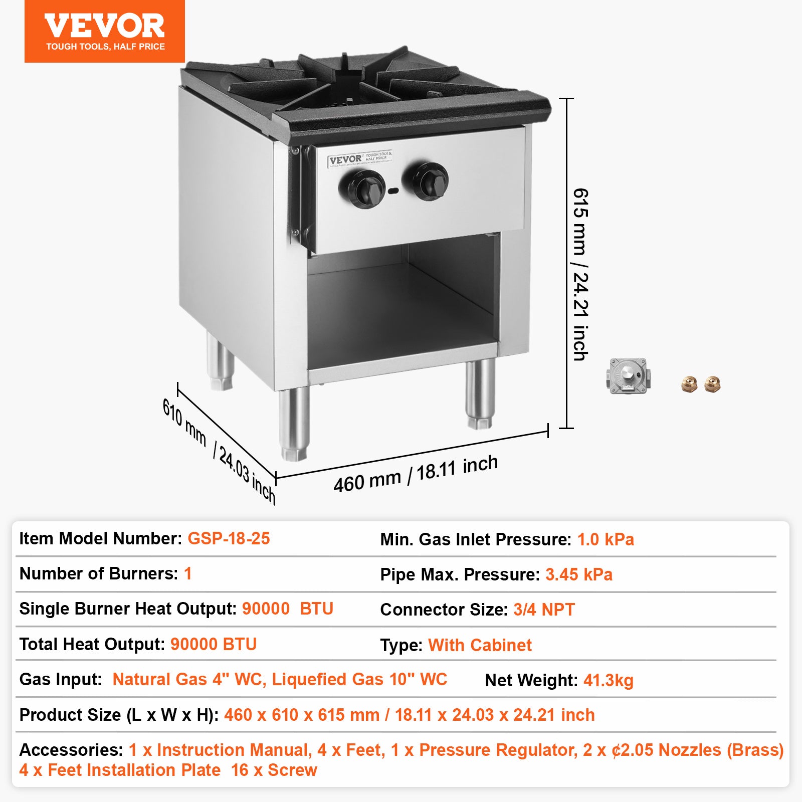 VEVOR Commercial Gas Stove, 1/4 Burner Countertop Cooking Hot Plate, Kitchen