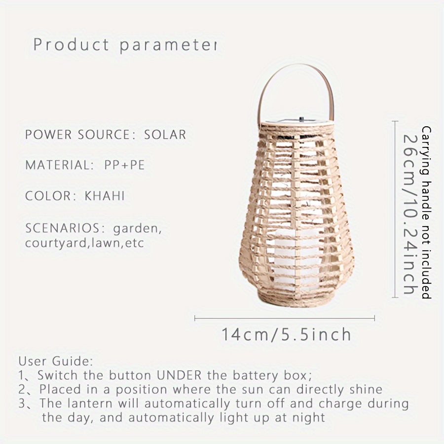 One-Piece Handwoven Jute Rope Solar Ambient Light Outdoor LED Decorative Lantern No Installation No Wiring Portable Handheld Lamp Suitable for Garden Courtyard Decoration