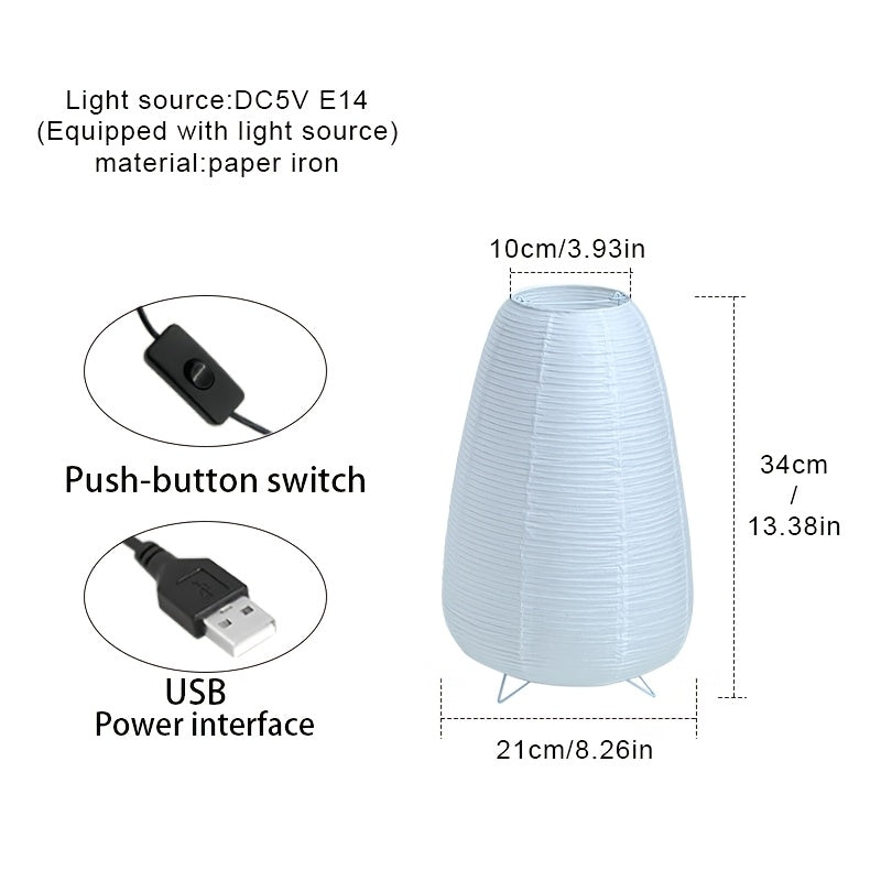 1PC paper art desk lamp, USB table lamp, home lighting decorative table lamp, warm romantic and stylish night lighting ambiance, vintage fashion versatile, rice paper material and iron art stand material, suitable for home lighting decoration
