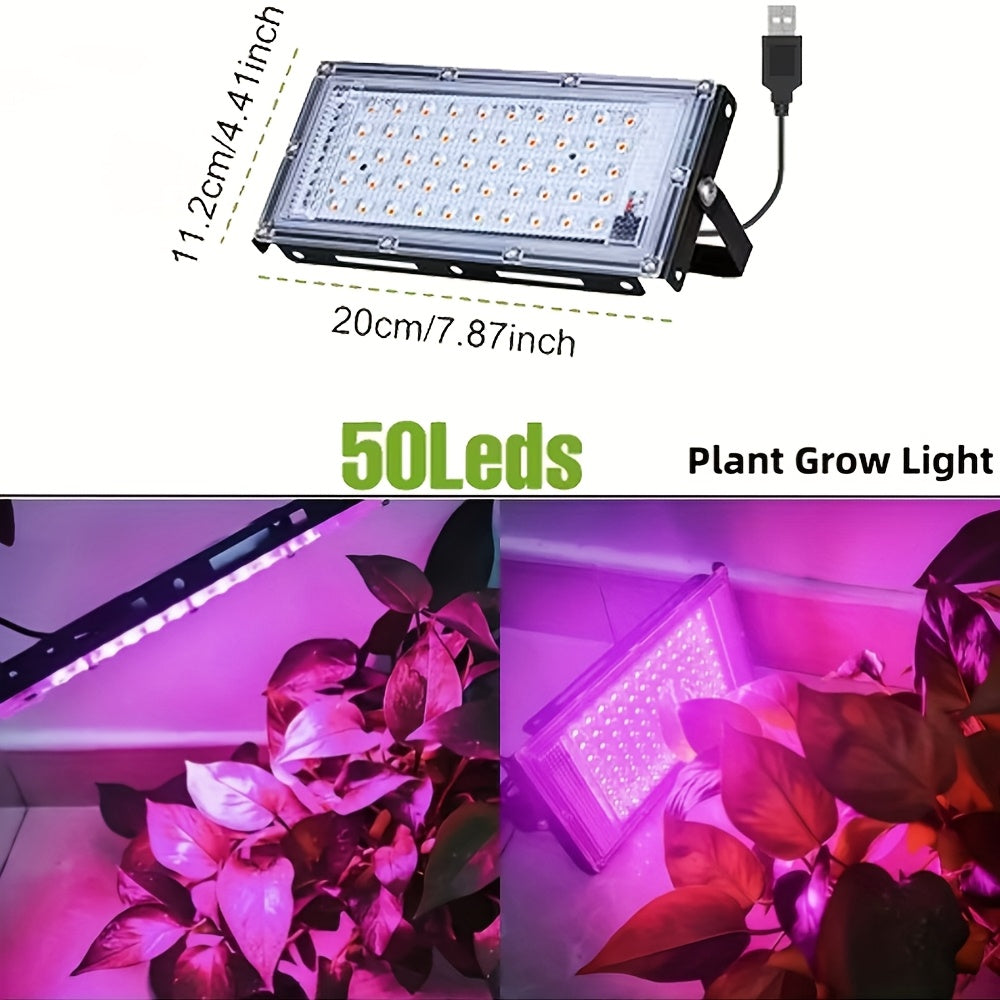 50 LEDs Full Spectrum Plant Grow Light, USB Powered Indoor Supplement Light, Hydroponic Grow Lamp for Vegetables, Succulents, Flowers & Fruits, Purple Light Ideal for Seed Germination