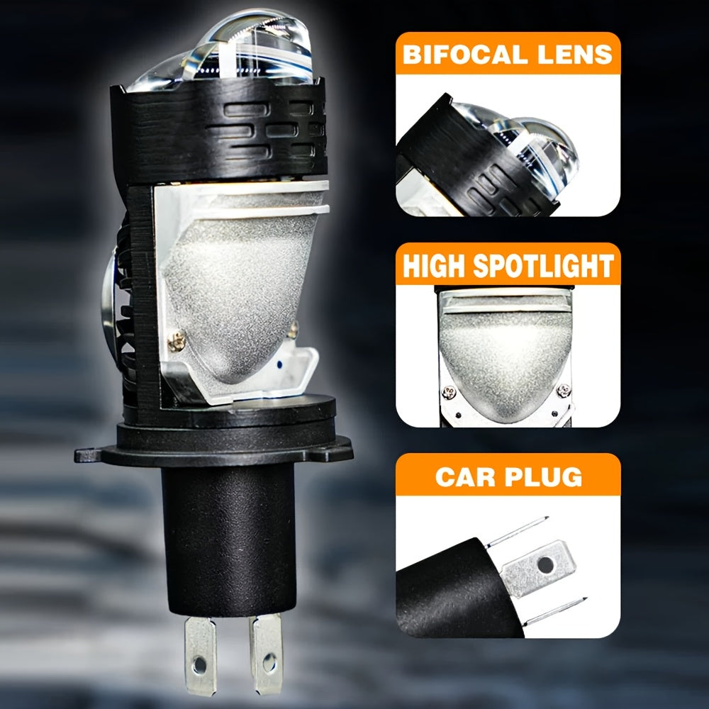 Newest Car LED Headlight H4-QF018, 55000 Lumens, 6500K Extremely Intense White Light, Suitable for Cars and Motorcycles, Car Mini Lens, 360° Beam Angle, Durable Aluminum Alloy Base, Durable Auto Parts