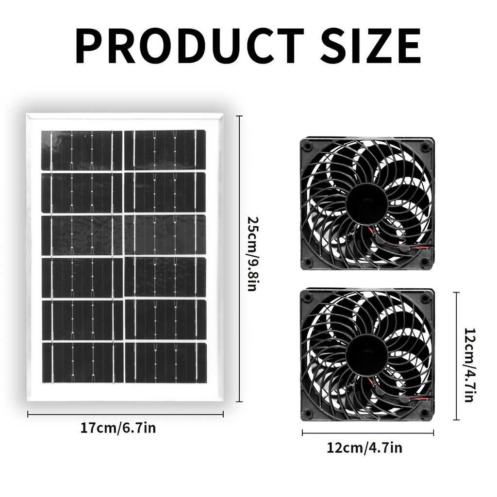 1PC Solar Panel + Dual Fan Kit, Indoor and Outdoor Air Circulation, Solar Powered, Easy to Install, Suitable for Greenhouse, Pet House, Livestock Ventilation and Outdoor Camping (Battery Not Included)