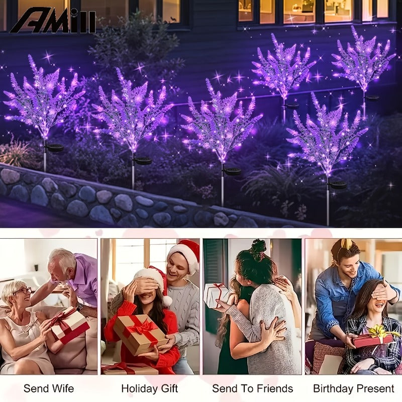 7-Head Purple Solar Lavender Garden Light - Outdoor Landscape Spotlight with Light Sensor, Perfect for Pathways, Courtyards, Porches, Lawns, Wedding & Festival Party Decor, Weather-Resistant Plastic Design, Solar Courtyard Decoration