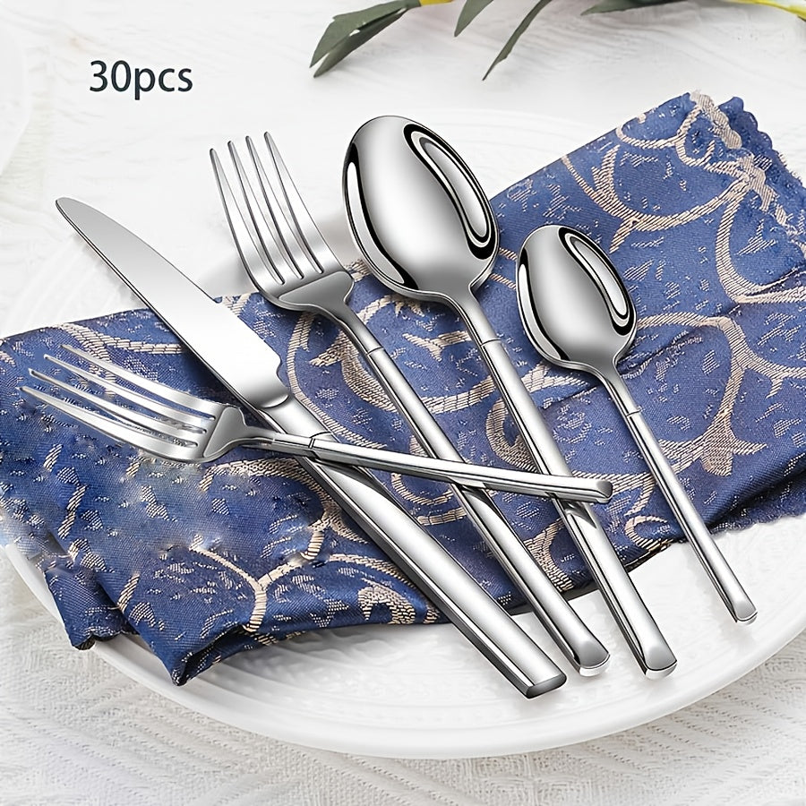 30-Piece Silver Flatware Set for 6, Premium Stainless Steel & Mirror Polished Cutlery Set – Includes Forks, Knives, Spoons – Perfect for Home, Kitchen, Restaurant – Durable, Corrosion Resistant, Dishwasher Safe