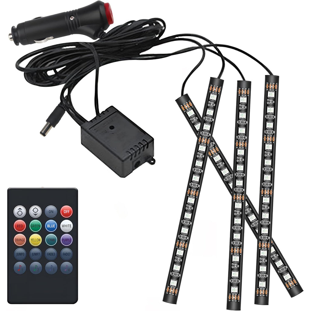 4合1 5050 SMD 48LED RGB 车内氛围灯条，适用于仪表盘下、脚部等区域，带车用插头和20键控制，适用于汽车、卡车、ATV、UTV、房车