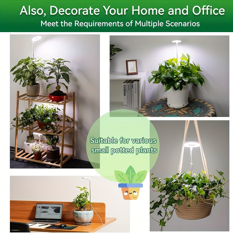 Full Spectrum 48-LED Energy-Saving Plant Grow Light, 5 Adjustable Brightness Levels, 4/8/12/18H Auto Timer, Retractable Pole (Approx. 7 to 17.6 Inches), Freely Height Adjustable & Easy Storag