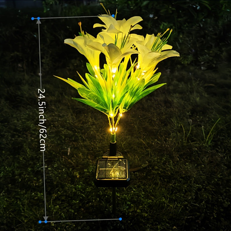 1-Piece Outdoor Solar Garden Light, Upgraded High Simulation 6 Lily Flowers, Spring, Autumn Decorative Solar Outdoor Light, Garden, Courtyard, Path, Lawn, Party, Holiday Decoration