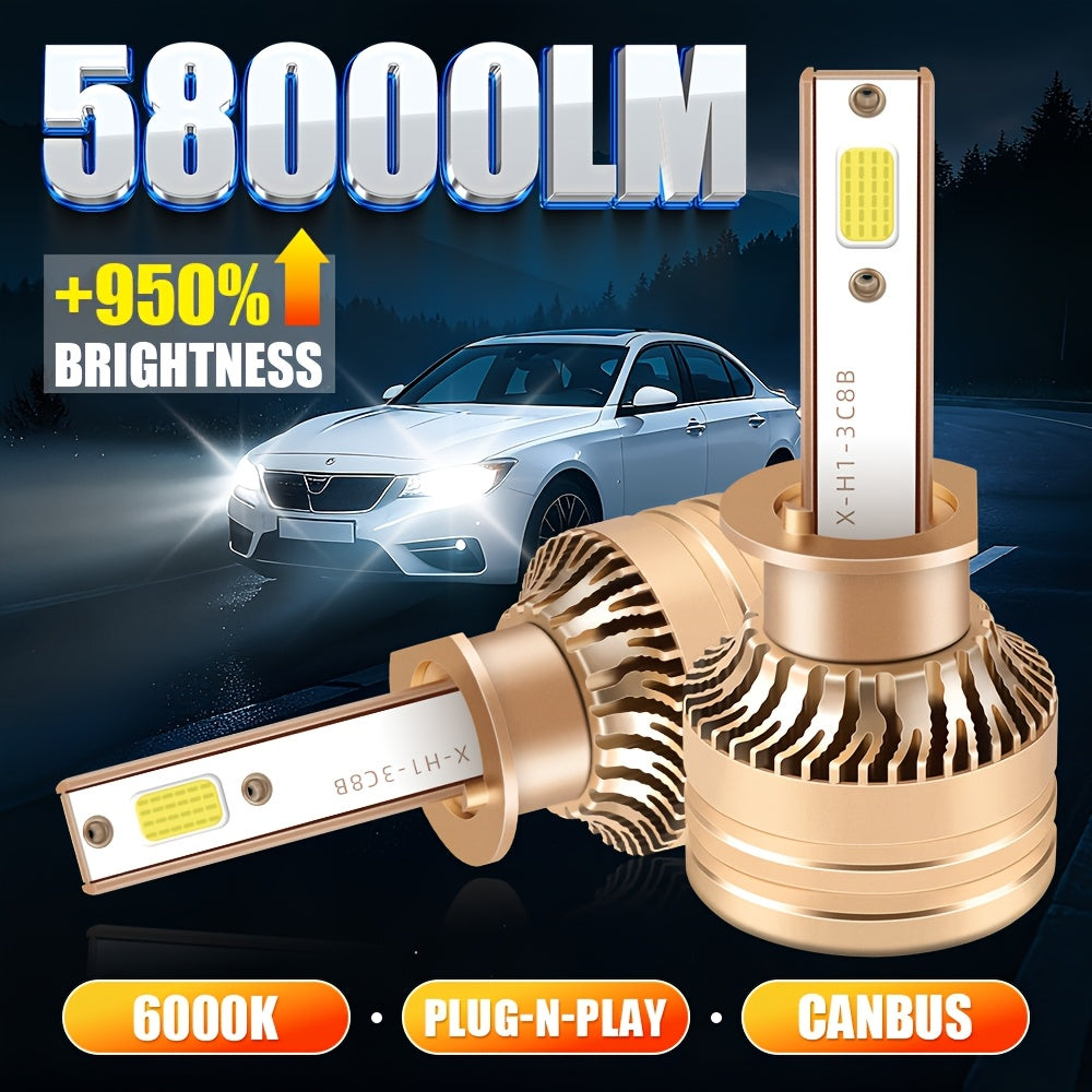 CROSSPASSION 2-Pack High Power Aluminum Alloy LED Car Headlights 9005/HB3 9006/HB4 H1 H4 H7 H11 High/Low Beam COB High Brightness Chip, 6000K White Light, Built-in Driver, Plug-and-Play