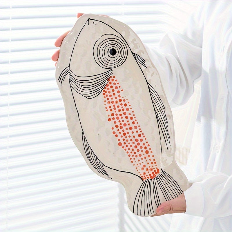 Elegant Hand-Painted Ceramic Fish Plate - Large Oval, Animal Theme, Perfect for Steamed Fish & Table Décor