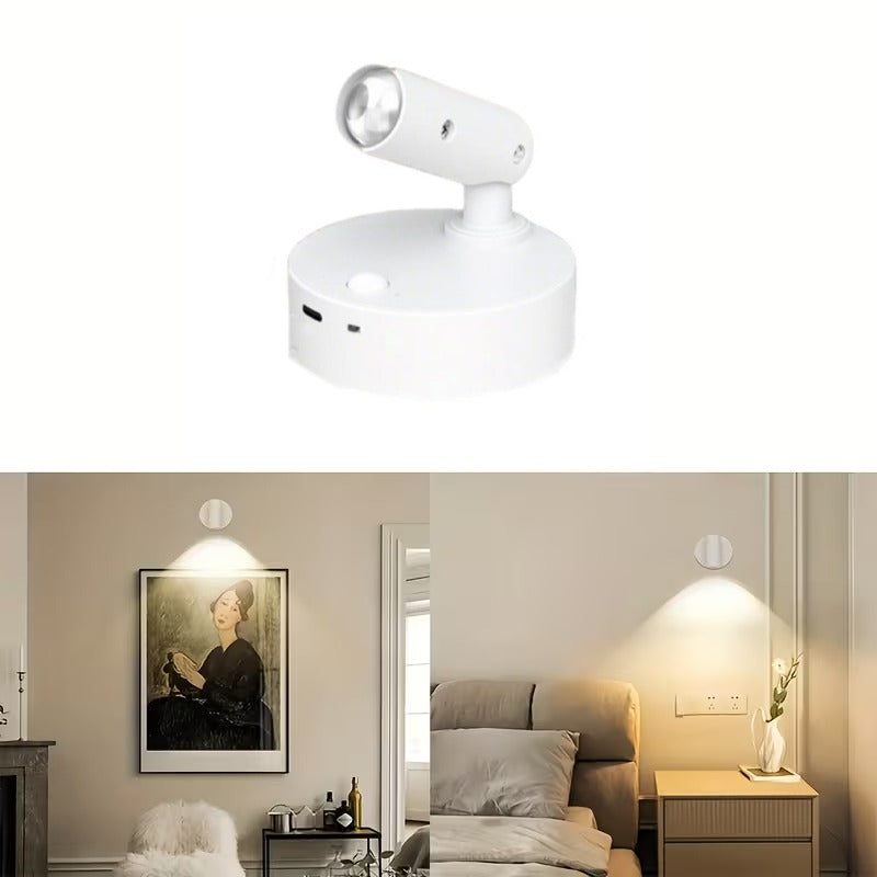 USB Rechargeable Drill-Free 350° Rotatable Three-Color Night Light, Motion Sensor Auto On, Multi-Angle Adjustable, Long Battery Life, Magnetic Portable Lamp, Ideal for Wardrobe Entryway Bedside Kitchen Cabinet Storage Room Desk Lighting