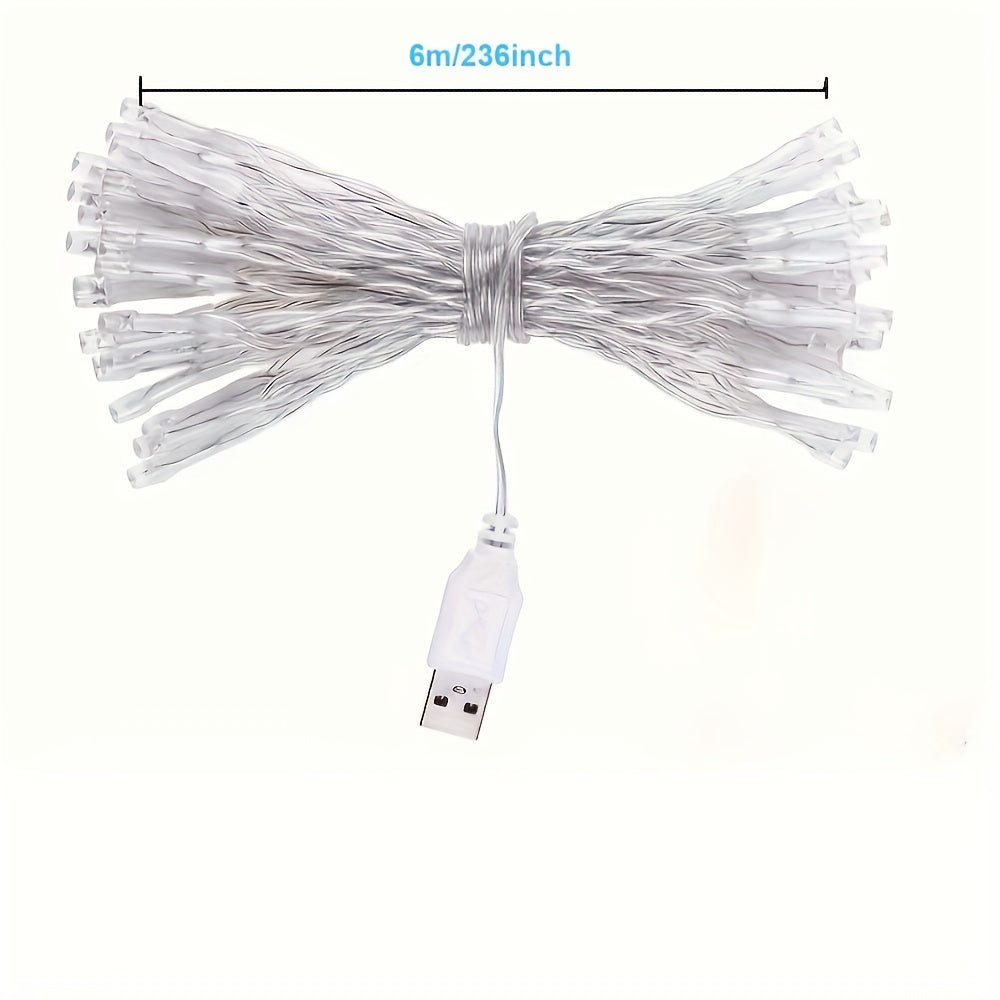236 英寸暖白色 LED 彩灯 - 适用于圣诞节、婚礼和户外装饰的 USB 供电闪烁串灯，非常适合商业街区和花坛，装饰用灯