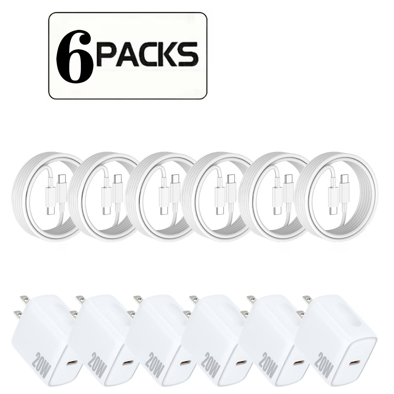20W PD Fast Charger 4-Pack & 6-Pack Available, USB C Wall Charger with 6ft Cord for iPhone 16/15 Series, iPad, Samsung S25 Ultra, Tablets & More