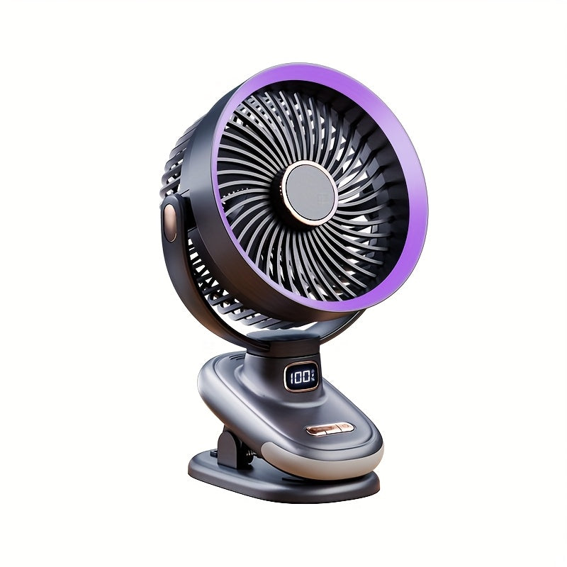 New Silent Clip-on Fan with Night Light, 5 Speed Levels, Dual Lithium Batteries for Ultra-Long Runtime, Standable/Clipable/Hangable, Bi-Directional Rotation, Timer & LED Display, Clip-on/Wall-Mounted/Desktop Air Circulator