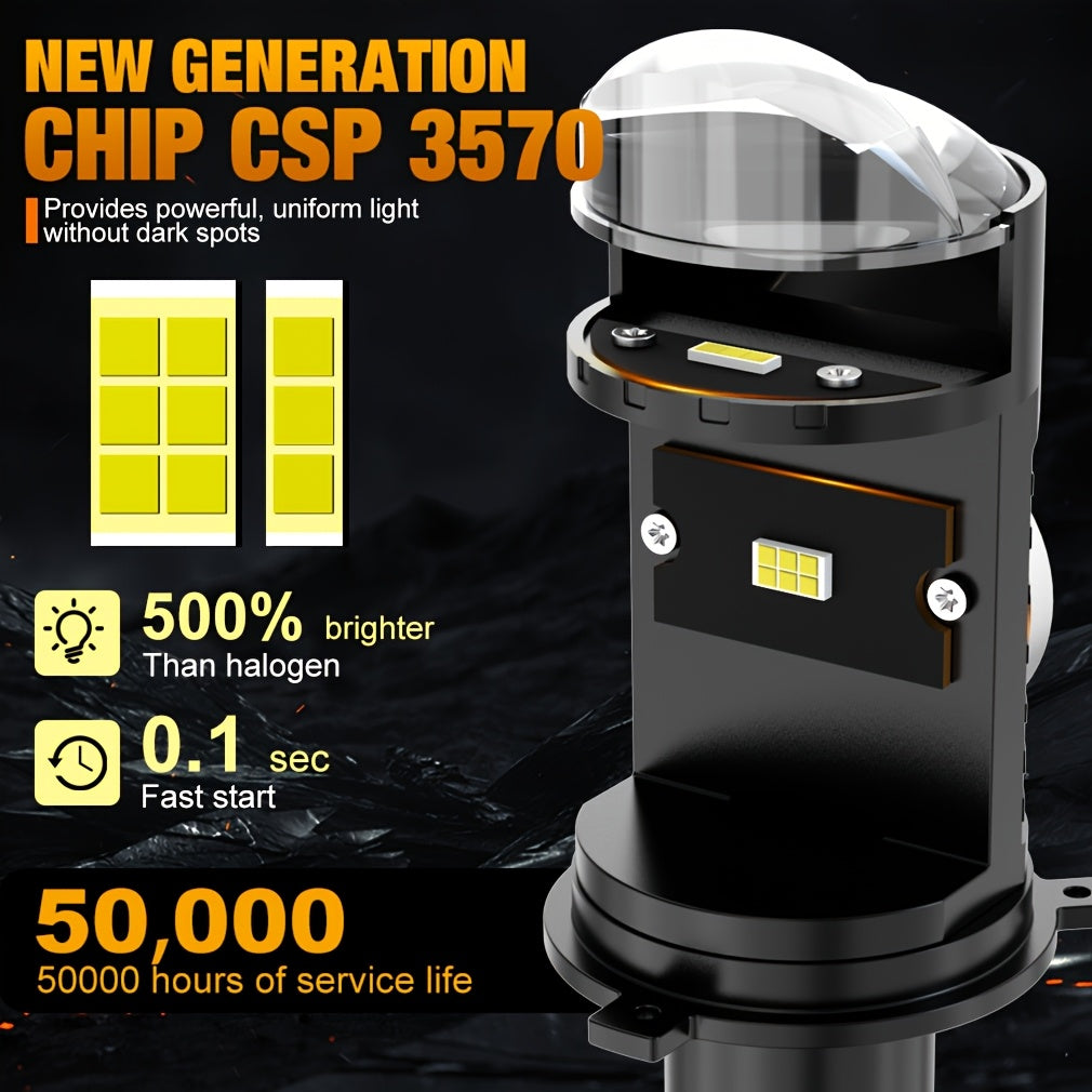 TOAUTO 2-Pack H4 LED Mini Projector Lens LED Car Headlight Bulbs 30000LM 100W CANBUS Turbo Car Bulb H4 High/Low Beam Fog Light Bulb 12V 24V, No Battery Included