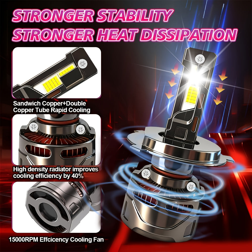 2-Pack H4 H7 9005 9006 H11 H1 H13 Headlight LED Car Headlights, 500% Super Bright, Canbus External Driver, 52500LM, Ultra-Long Life Fast Cooling Fan - B13, No Battery Included